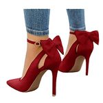 Fashare Womens High Heels Bow Tie Back Sexy Stiletto Ankle Strap Wedding Dress Pumps Shoes, A-red, 9