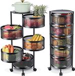 HOME CUBE Metal 5 Layer Kitchen Rotating Trolley Portable Storage Rack Round Design Fruits and Vegetable Onion Cutlery, Spice, Jars Container, Basket Organizer Holder Stand for Kitchen - Black