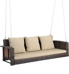 City Outdoor Furniture Hanging Porch Swing 3-Seater Patio Rattan Wicker Porch Swings Outdoor Solid Chain Comfortable Back Front Porch for Garden Balcony and Living Room Patio Swing (BROWNH)