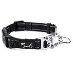 PETTOM Half Choke Dog Collar Large, Adjustable Reflective Nylon and Metal Chain Choke Collar, Safe Buckle Choker Chain for Dogs Large (L: 52-71CM, Black)