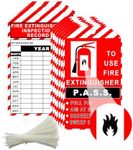 25 Pack Monthly Fire Extinguisher Inspection Tags Record 4 Year with Adjustable Wire Ties - 3.25 x 5.75 Inch PP Extinguisher Recharge and Inspection Record Tag for Indoor Outdoor Fire Extinguishers