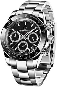 Pagani Design Men’s Watches Full Stainless Steel Analogue Quartz Wrist Watch for Men Luxury Waterproof Dress Wristwatch Date, Steel-Black, Japanese