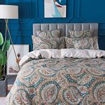 FADFAY Paisley Duvet Cover Set 100% Cotton Hypoallergenic Blue and Beige Reversible Paisley Bedding Set with Hidden Zipper Closure 3 Pieces, 1Duvet Cover & 2Pillowcases, King/California King Size