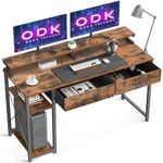 ODK Computer Desk with Drawers, 120 x 50 cm Inch Office Desk with Storage & Shelves, Gaming Desk with Monitor Stand Shelf, Rustic Brown Home Office Desks for Small Spaces