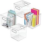 mDesign Set of 4 Plastic Storage Bin with Integrated Handles – Home Office Storage Solutions – Compact and Stackable Storage Container – 15.2 cm x 15.2 cm x 15.2 cm – Clear