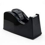 Desktop Tape Dispenser Adhesive Roll Holder (Fits 1" & 3" Core) with Weighted Nonskid Base Black