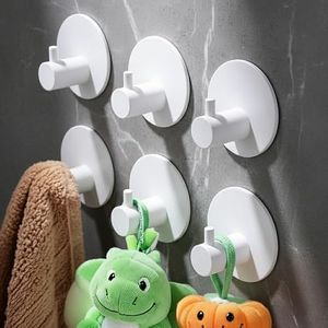 Gabeeriso Stainless Steel Traceless Wall Hooks, 6 self- 3M Adhesive Towel Hooks Endurance Wall Hook Towel Hook Suitable for Bathroom Kitchen Home (White Round Hook-6 Pcs)