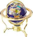 Unique Art 150-GT-BLUE-GOLD 10-Inch by 6-Inch Blue Lapis Ocean Table Top Gemstone World Globe with Gold Tripod