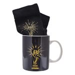 Paladone World Cup Trophy Mug and Socks Gift Set | Black Ceramic Coffee Gold Ankle Football or Soccer Merchandise, PP10281FI, Multicolor