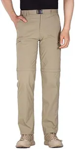 FREE SOLDIER Men's Outdoor Convertible Hiking Pants with Belt Lightweight Quick Dry Tactical Cargo Pants Nylon Spandex (Khaki Color 32W x 32L Old)
