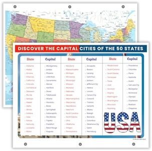 Detailed United States Map & States–Cities Reference Page – Laminated, Double-Sided 3-Ring Binder Insert – Durable Gloss Geography Chart for Study (10 Pack)