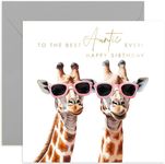 Old English Co. Fun Birthday Cards for Auntie - Best Auntie Ever Card - Giraffe Pink Sunglasses Couple Design - Happy Birthday Card from Niece - Cute Auntie Birthday Gift for Her | Blank Inside