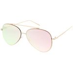 zeroUV - Mod Fashion Teardrop Rimless Mirror Flat Lens Metal Frame Aviator Sunglasses 58mm (Gold / Pink Mirror)