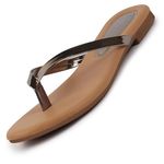 FAUSTO FST KI-496 GUN METAL-40 Women's Metal Shiny Sleek T-Strap Slipper With Cushioned Footbed|Flat Slipper For Party|Office Wear|Weekend (7 UK)