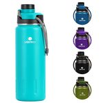 Insulated Water Bottles 24 oz, Santeco Stainless Steel Bottle with Lanyard & Wide Mouth Spout Lid, Leak Proof, Double Wall Vacuum Water Bottle, Keep Drinks Hot & Cold for Hiking Camping - Turquoise