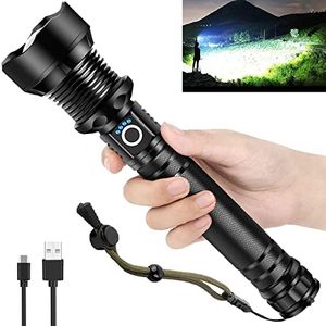 OMALIGHT Rechargeable 90000 High Lumens LED Flashlights, XHP90.2 Tactical Flashlight with Zoomable & 5 Modes & IPX7 Waterproof Military Grade Super Bright Flashlights for Emergencies, Camping