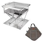 CAMPINGMOON 3-in-1 Portable Stainless Steel Wood Burning Grill and Fire Pit 16x18-inch with Carrying Bag MT-045