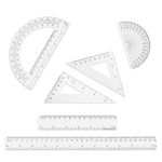 6pcs Ruler Set, 12 & 6 Inch Straight Ruler Protractor Triangle Ruler Plastic Clear Ruler Geometry Set Math Ruler Measuring Tools for School Classroom Office Student Home Drawing Supplies