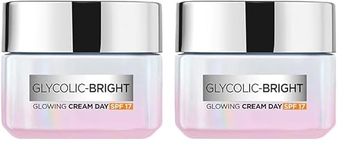 L'Oreal Paris Glycolic Bright Glowing Day Cream, Overnight Brightening Cream, Glycolic Acid In Gel-Like Cream Texture, That Visbily Minimizes Spots & Reveals Glowing Skin, 50Ml (Pack Of 2)