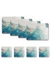 Naivasha Homeware Placemats and Coasters Set of 4 - Heat Resistant, Waterproof, Non-Slip Cork Table Mats in Matte Finish, Elegant Placemats & Coasters for Cups, Mugs, Plates & Pans - Aqua Marble