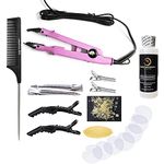 Professional Hair Extensions PINK Iron Connector Wand Temperature Adjustable plus Bond Remover Full Complete Kit Tools For Pre-bonded Black Alligator Clips