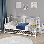 Panana Day Bed with Trundle Single Double Bed Sofa Metal Bed Frame Stylish 2 in 1 (White, Daybed 03 Only)