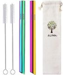 ALINK Reusable Boba Straws, 1/2" Wide Colored Stainless Steel Metal Smoothie Straws for Bubble Tea/Tapioca Pearl,2 Straws + 2 Cleaning Brush + 1 Case