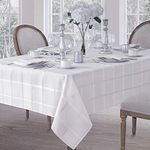 Newbridge 52 x 70 Inch Rectangle Fabric Tablecloth, Elegance Plaid, 100% Polyester, No Iron Soil Resistant Dining Room, Party and Banquet Table Cover, Solid Textured, White