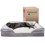 Furhaven Cooling Gel Dog Bed for Large Dogs w/Removable Bolsters & Washable Cover, for Dogs Up to 125 lbs - Plush & Velvet Waves Perfect Comfort Sofa - Granite Gray, Jumbo Plus/XXL