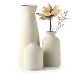 CEMABT Beige Ceramic vase Set-3 Small Flower vases for Decor,Modern Boho Farmhouse Home Decor,Decorative vase for Pampas Grass&Dried Flowers,idea Shelf ,Table,Bookshelf ,Entryway- Distressed