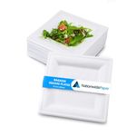 NationwidePaper 10 Inch Biodegradable Square Paper Plates, Bagasse White Disposable Plates, Strong Party Plates (50 Pcs)