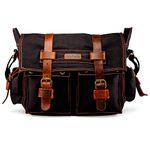 GEARONIC TM Men's Vintage Canvas Leather Tote Satchel School Military Shoulder Messenger Sling Drawstring Rucksack Crossbody Hiking Bag Backpack for Toiletry Gym Travel Work Laptop Black