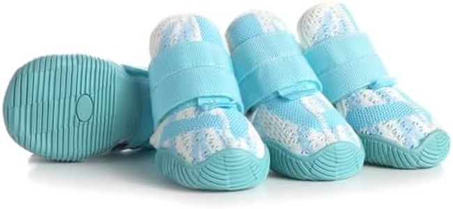 AOKOWN Dog Shoes for Small Dogs, Outdoor Dog Boots & Paw Protectors for Hot Pavement, Winter Snow Hiking, Breathable Dog Booties, Indoor Hardfloors Anti Slip Sole Blue Size 2