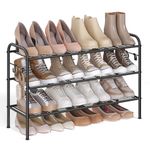 SONGMICS Shoe Rack, 3-Tier Shoe Organizer, Metal Shoe Shelf Storage with 4 Side Hooks, Holds 15 Pairs of Shoes, Height-Adjustable Shoe Rack for Entryway, Hallway, Closet, Easy Assembly, Ink Black