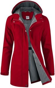 iCreek Women's Waterproof Softshell Rain Jacket Fleece Lined Hood Long Coat (Red, 4XL)