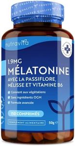 Mélatonine 1,9 mg par comprimé avec Passiflore, Mélisse et Vitamine B6 - Supplément entièrement Végan de Mélatonine haute résistance - Favorise un sommeil sain - 150 comprimés - Nutravita