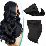 SURNEL Halo Hair Extension Human Hair Invisible Wire Hair Extensions Color 1 Jet Black Human Hair Extensions16 inch 65g(#1,16inch)