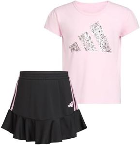 adidas girls 2 Piece Ruffle Skort & T-shirt Skirt Set, Light Pink & Black, 24 Months