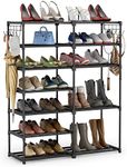 Tribesigns 7 Tiers Shoe Rack Shoe Shelf Shoe Storage Organizer with Side Hooks for Entryway, 24-30 Pairs Metal Shoe Rack Taller Shoes Boots Organizer