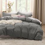 Bedsure Dark Grey Duvet Cover Queen Size - Soft Prewashed Queen Duvet Cover Set, 3 Pieces, 1 Duvet Cover 90x90 Inches with Zipper Closure and 2 Pillow Shams, Comforter Not Included