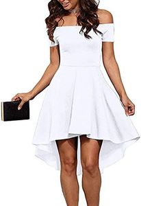 Sarin Mathews Women Off The Shoulder Short Sleeve High Low Cocktail Skater Dress White S