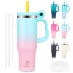 BOGI 40oz Tumbler with Straw and Lid,Leakproof Coffee Cup Travel Mug,Double Walled Insulated Tumbler Cup with Handle and Dust-Proof Cap,Reusable Stainless Steel Tumbler for Cold and Hot | Sky Pink