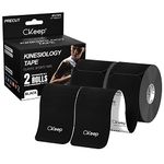 CKeep Kinesiology Tape (2 Rolls), Original Cotton Elastic Premium Athletic Tape,33 ft 40 Precut Strips in Total,Hypoallergenic and Waterproof K Tape for Muscle Pain Relief and Joint Support, Black