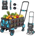 SEESII Folding Hand Truck, 330LB Dolly Cart with Wheels & Basket for Moving | 2-in-1 Foldable Dolly, 4/2 Wheel, 3-height Retractable Handle, Tool-Free Wheel Change, Folding Cart for Delivery, Home
