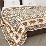 LushHavenDecor Jaipuri Razai Double Bed Computerized Quilting Soft and Breathable Cotton Comforter Quilt Rajai Blanket Dohar Size 85X100 inch Yellow Elephant Pack of 1