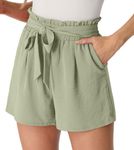 PrinStory Women's Summer Shorts are Comfortable, Casual, and Loose Wrinkled and Wide Legged. Holiday Beach Sports Walking Solid Color Shorts (Pale Green, L)