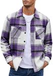 COOFANDY Mens Purple Plaid Shirt Lightweight Flannel Shirt Long Sleeve Shirt Jacket for Men