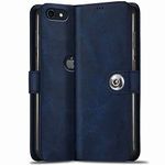 TheGiftKart iPhone SE 2020 / iPhone SE 2022 Flip Cover Back Case | Genuine Leather Finish | Designer Button | Inbuilt Pockets & Stand | Flip Back Cover for iPhone SE 2020 / iPhone SE 2022 (Blue)