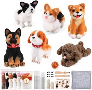 Mayboos 6 Pcs Needle Felting Kit, Animal Needle Felting Beginner Kits Wool Felt Needle Felting Tools with Instruction for DIY Craft Animal Home Decoration (Cute Dog)