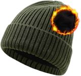 CHUANGLI Oversize XXL Winter Wool Beanie Hats for Men Women Fleece Lined Beanie Soft Warm Knit Hat Ski Stocking Cuffed Cap, Army Green, X-Large-XX-Large